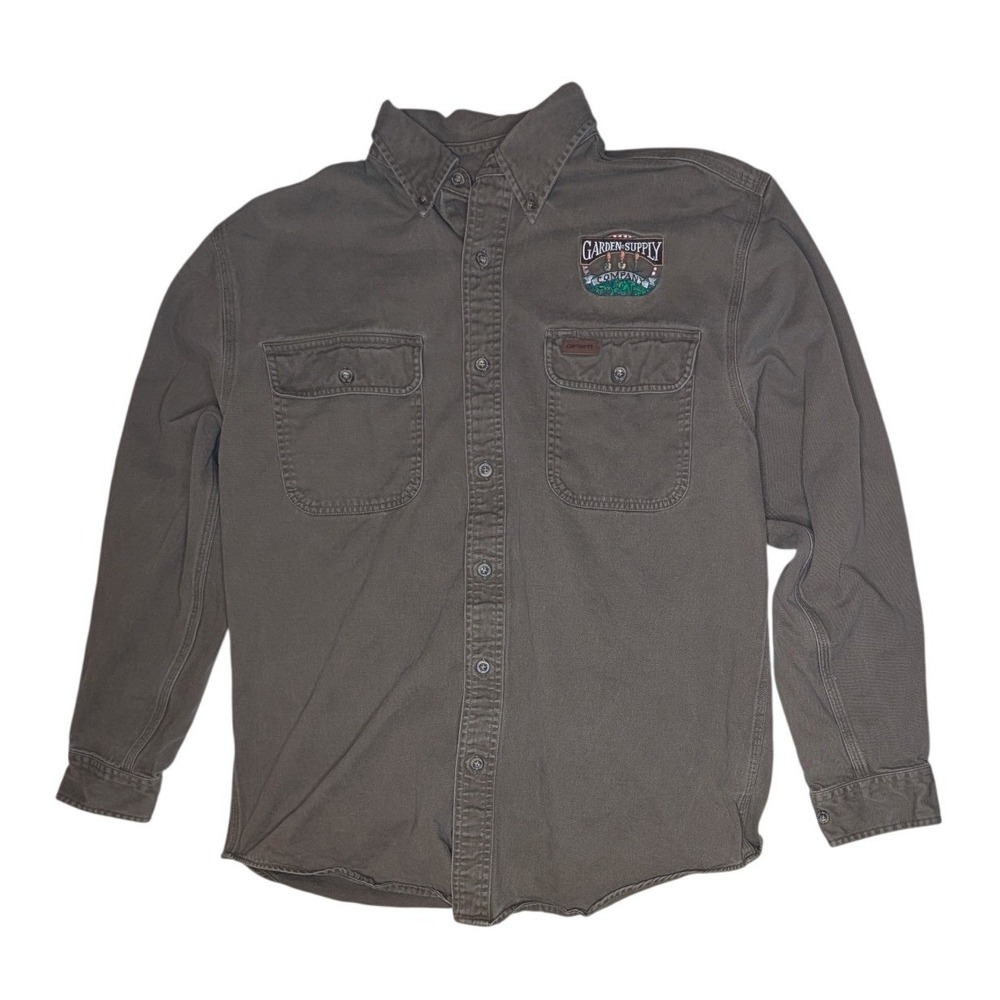 Carhartt Shirt Mens M Khaki S09 Oakman Garden Supply Workwear Cotton Button Down